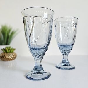 Vintage Set of 2 Noritake Sweet Swirl Light Blue Water Goblets Iced Tea Glasses